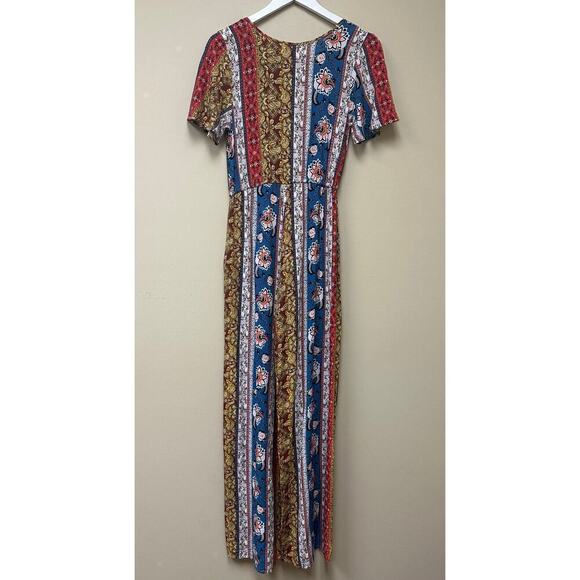 Band of Gypsies Orange Multicolor Floral Paisley Wide Leg Jumpsuit Size S - Picture 2 of 12